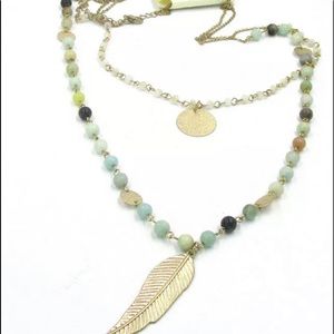 Amazonite  Jewelry Leaf Metal Pendant Necklace